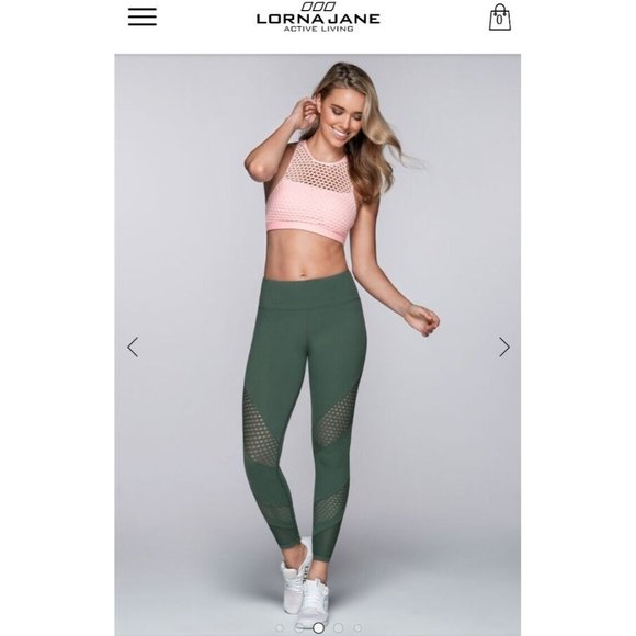 Lorna Jane mesh leggings burgundy full length Sz 8 adjustable waist $120 pocket - Picture 2 of 9